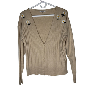 Vila Milano Tan Cardigan with Floral Embroidery Cream Neutral Floral medium